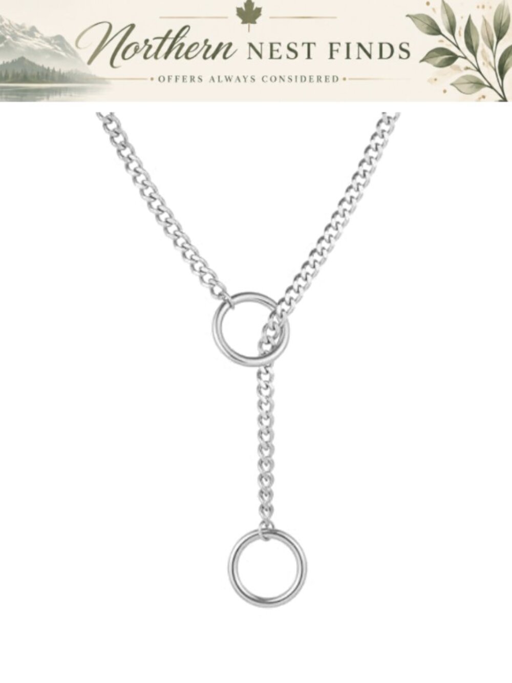 Stainless Steel Cuban Chain Heart O Ring Slip Necklace Adjustable Y Lariat Punk